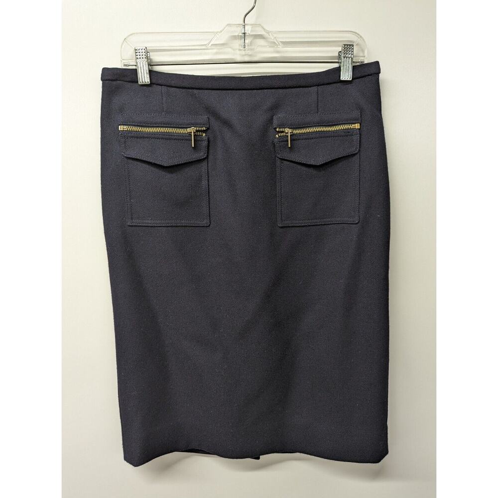 J Crew Skirt Women’s Patch-Pocket Pencil Skirt 100% Wool Navy Blue Size 8